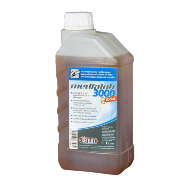 KETTLITZ-Medialub 3000 AKKU Wasserbasierendes Kettenöl - 1 Liter "Blauer Engel" nach RAL-UZ-178